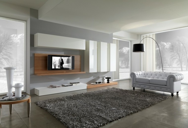 salon moderno sofa blanco capitone