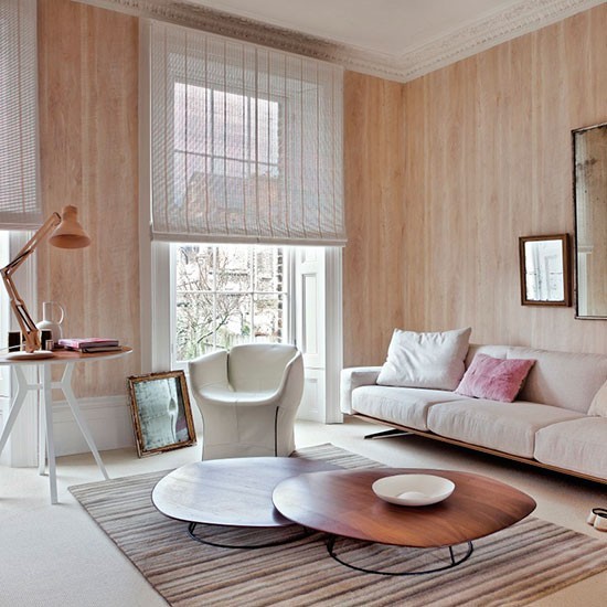 salon ventanales percianas papel pared beige ideas