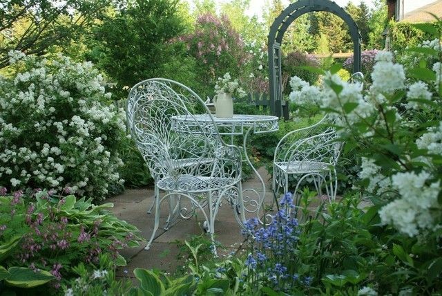 sillas mesa metal blancas jardin