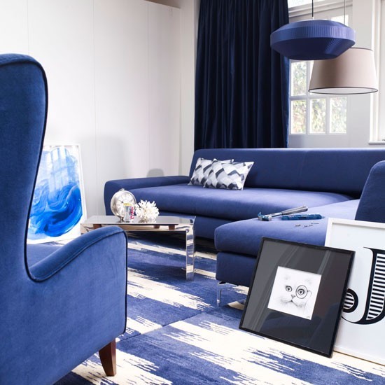 sofa azul butaca cortinas ideas cuadros moderno