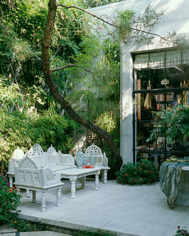 terraza epoca muebles blancos madera ideas