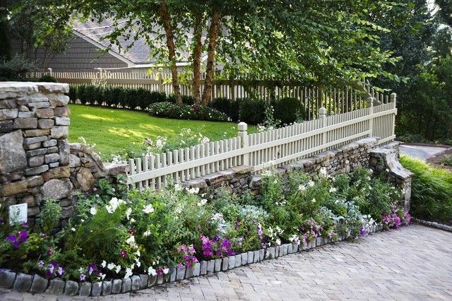 valla madera blanca rodeada plantas