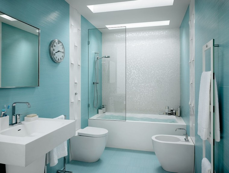 azulejos para baños celeste mosaico 