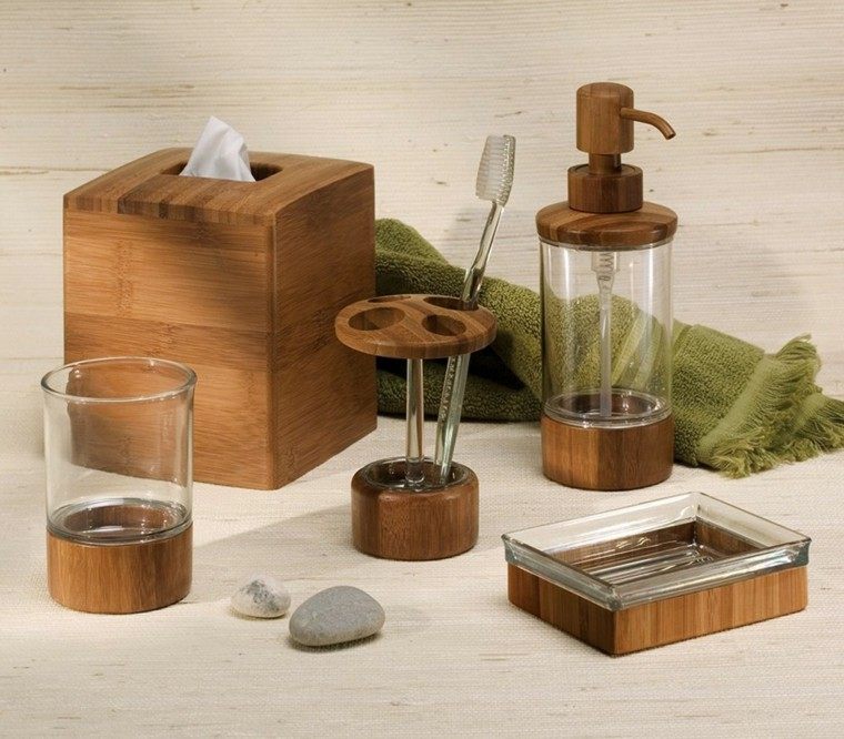 baño accesorios madera natural jabon