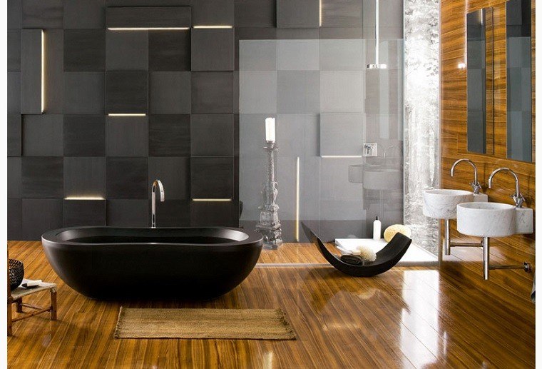 diseño de baños negro madera