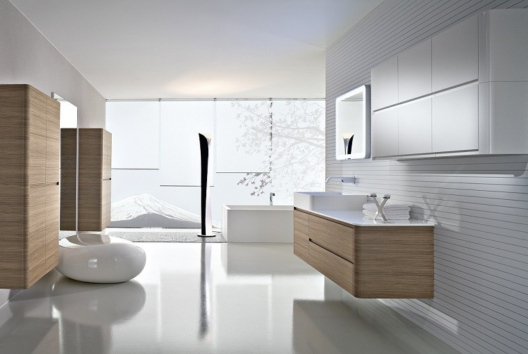 baño diseño entana moderno madera brillo