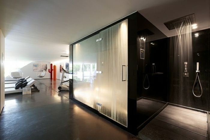 cabina ducha moderna abierta negra