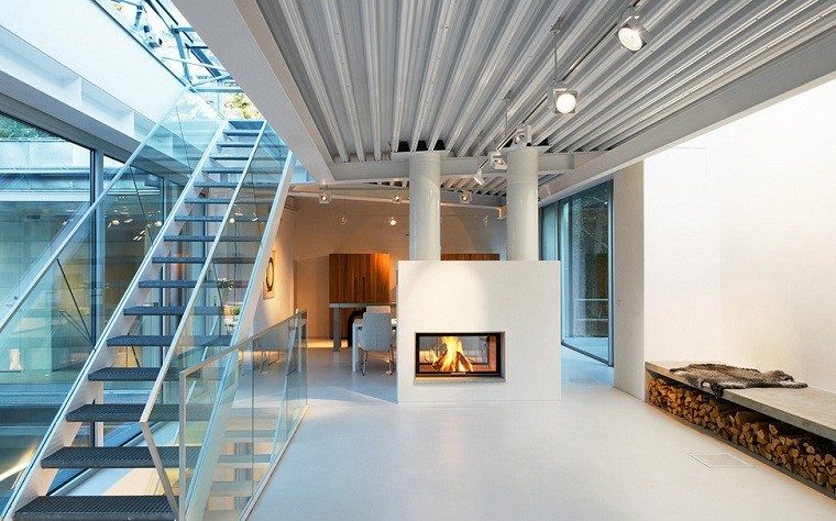 chimenea diseño acero concreto casa industrial