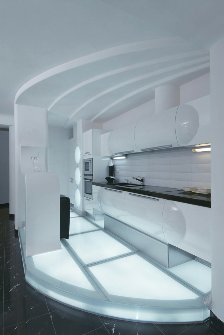 estructura de cocina modular moderna cocina blanca plataforma nivelada corian