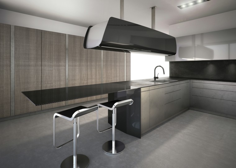 cocina color gris diseño futurista