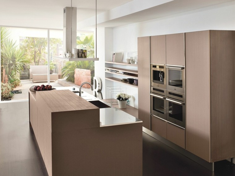 cocina isla moderna muebles madera ventanal ideas
