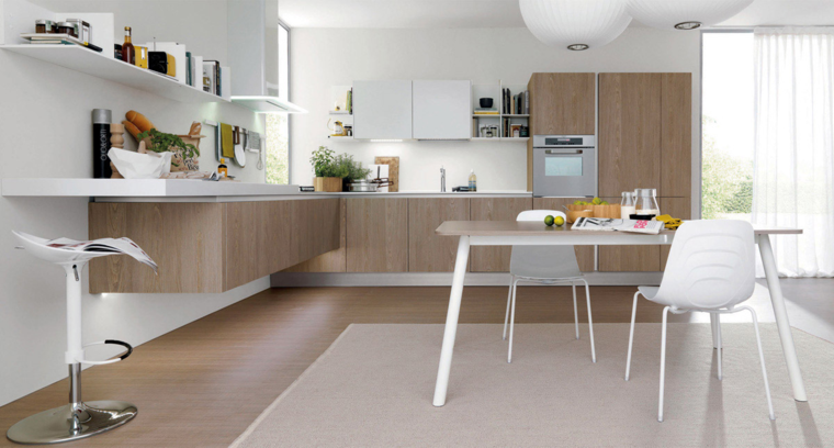cocina muebles madera abierta comedor ideas