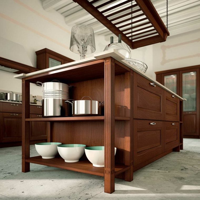 cocina muebles madera isla estantes preciosa ideas