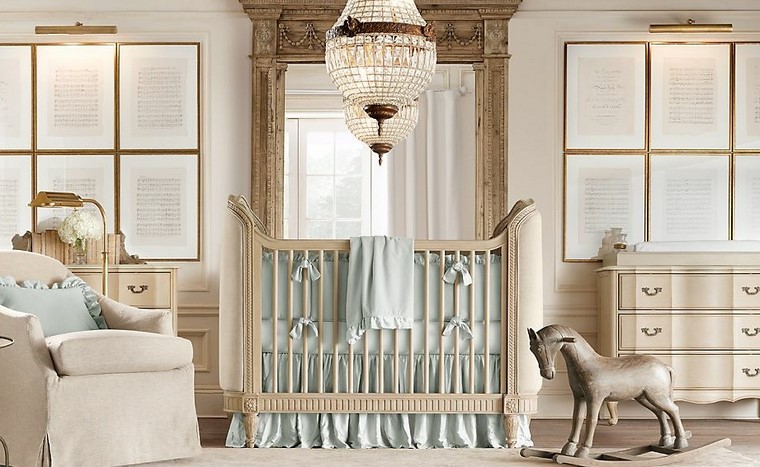 decoración habitaciones de bebe color azul caballito balanceador ideas