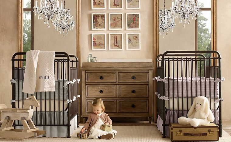 decoración habitaciones de bebe gemelos cunas acero ideas
