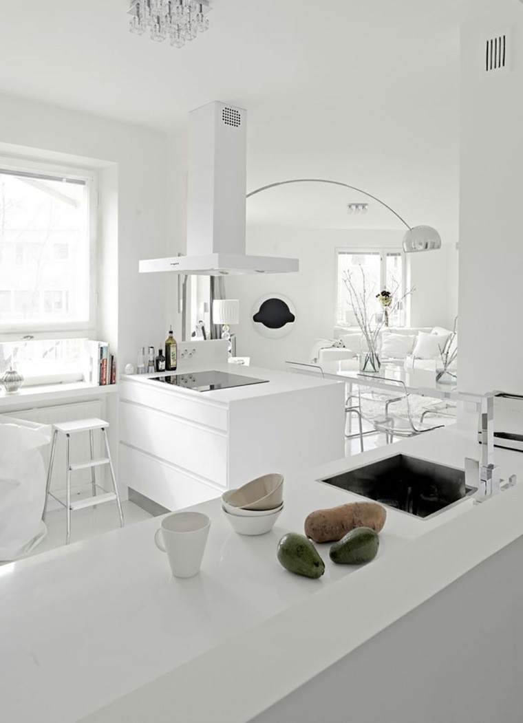 decoración interiores cocinas muebles paredes blancos ideas