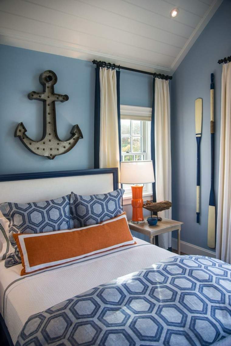 decoración náutica ancla grande pared azul marino ideas
