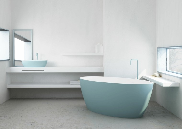 diseño baño muebles bañera celeste