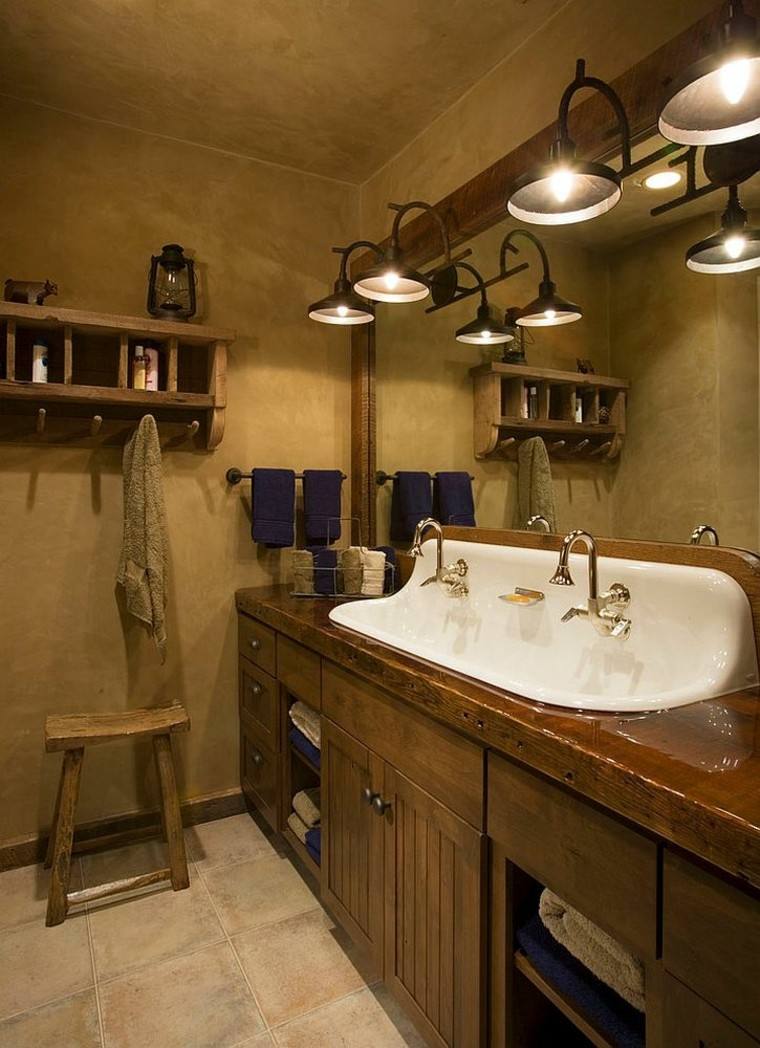 diseño baños rusticos acogedor calido lavabo