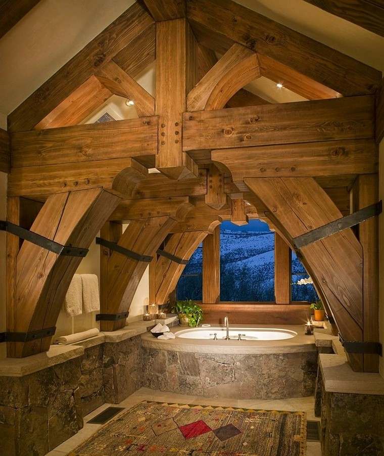 diseño baños rusticos arco techo ventana