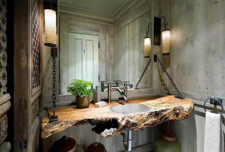 diseño baños rusticos encimera cadenas madera