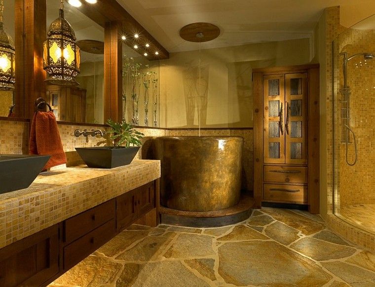 diseño baños rusticos lajas suelo acogedor
