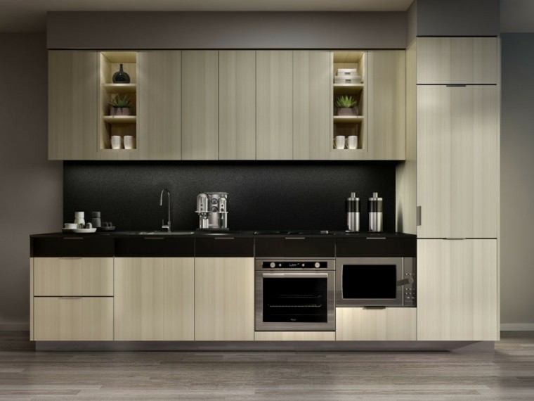diseño de cocinas moderno estantes led