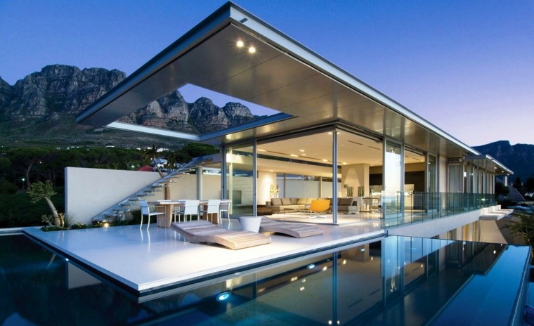 diseño estilo futurista terraza piscina