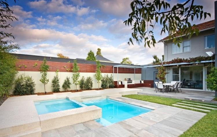 diseño jardin piscina nivelada