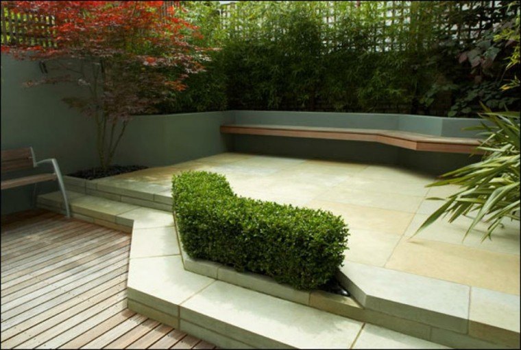 diseño patio moderno nivelado banco