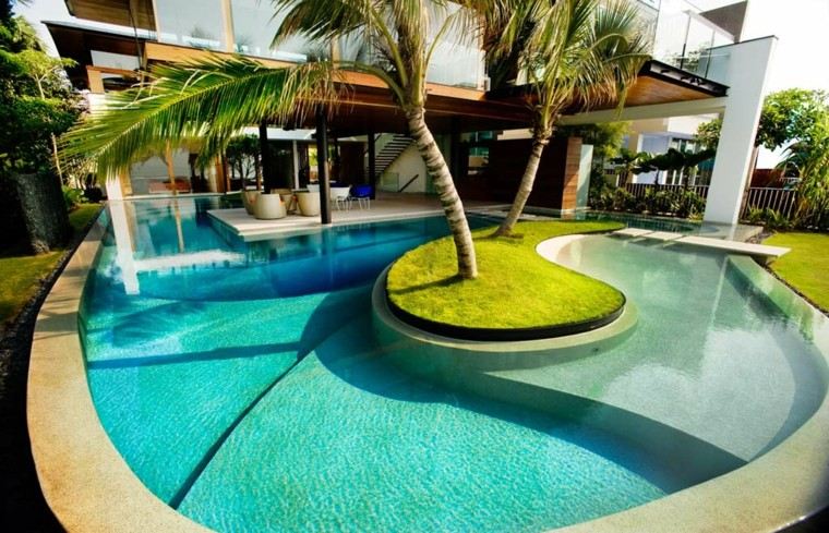 diseño redonda piscina isla palmera