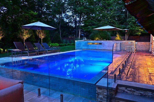 diseño piscina fibra transparente moderna