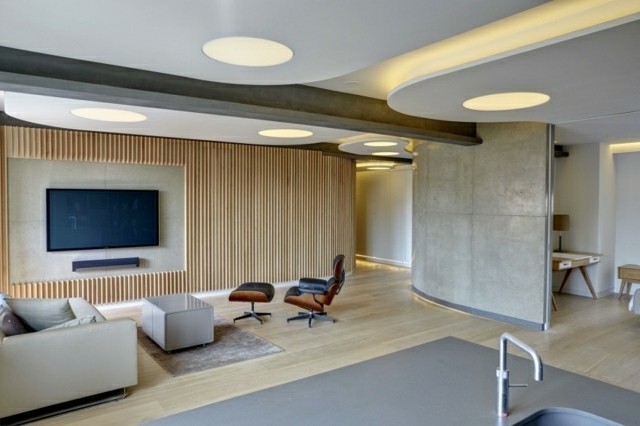 diseño salon moderno pared madera
