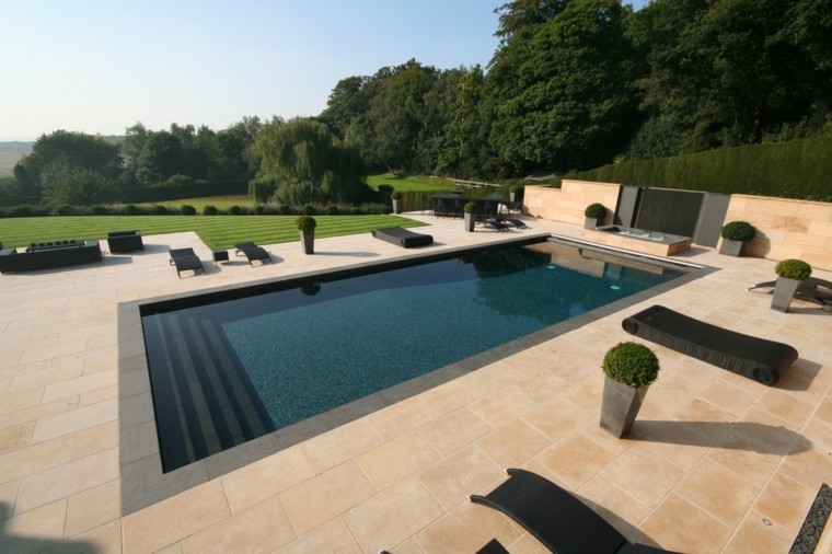 diseños jardines modernos piscina rectangular