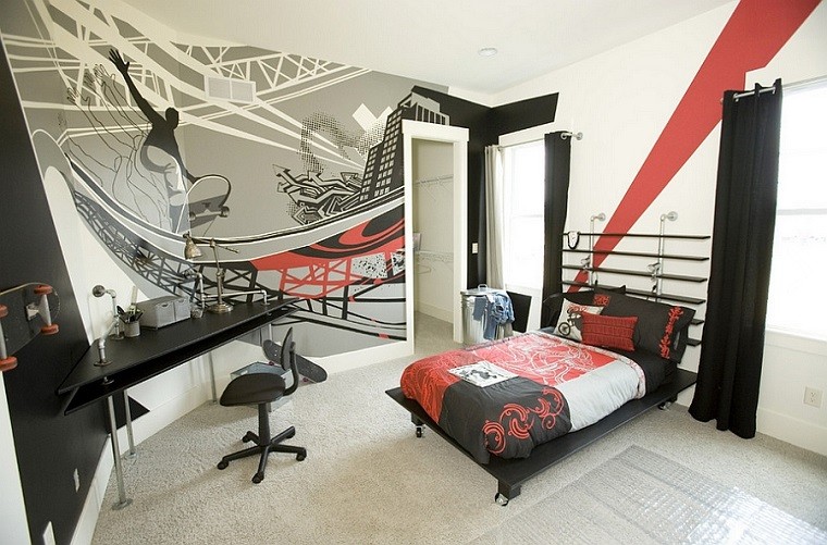 graffiti dormitorio adolescente colores negros muebles ideas
