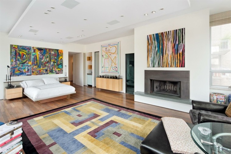 dormitorio pared cuadros arte moderno colores ideas