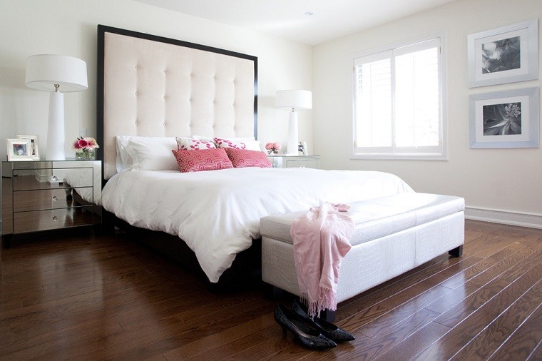 dormitorios diseño cojines rosa lamparas