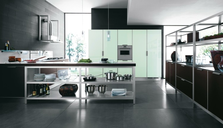 cicina gris abierta estilizada amplio almacenamiento cocina abierta