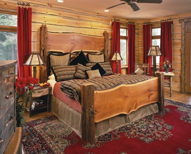 habitacion diseño rustico alfombra rojo