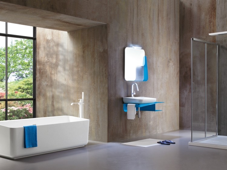 hormigon bañadera toalla espejo azul