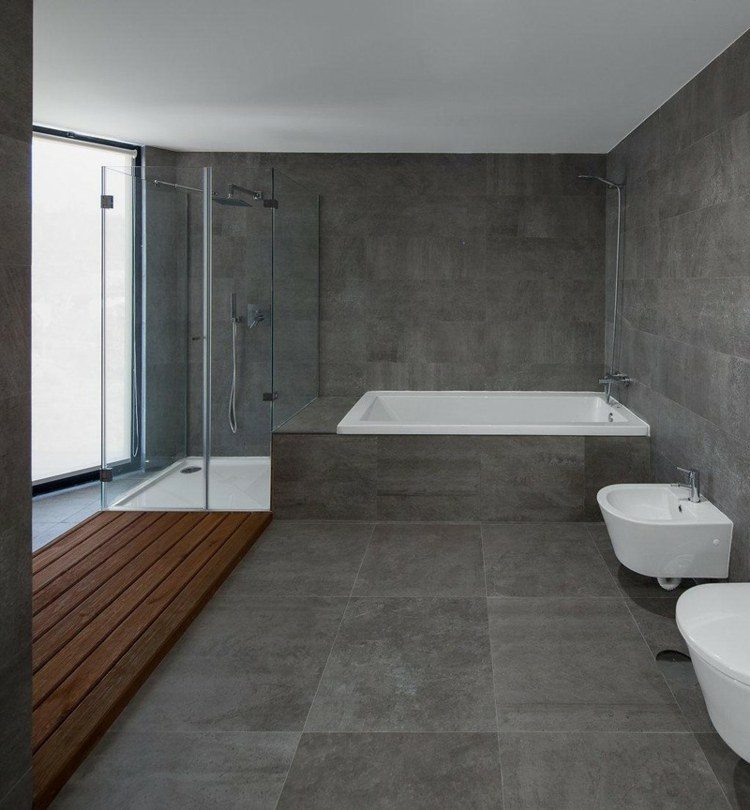 interiores minimalistas baños modernos color gris ideas