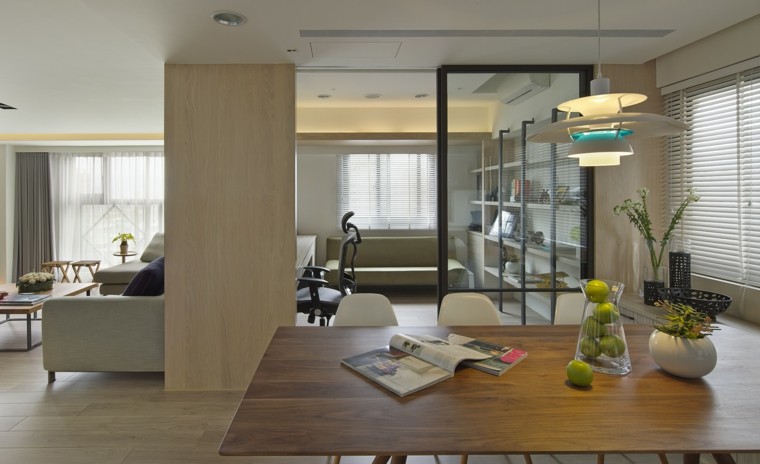 interiores minimalistas comedor pared cristal escritorio ideas