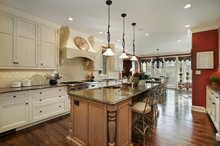 Kitchen in luxury home with marble island countertop