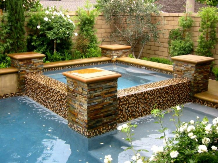 jacuzzi jardines patio agua muro