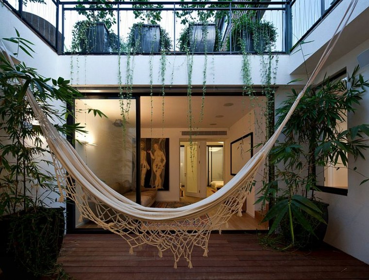 jardin hamaca plantas macetas bonita ideas