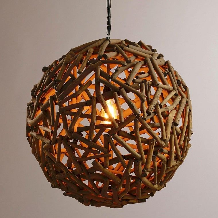lamparas diseño madera esfera troncos