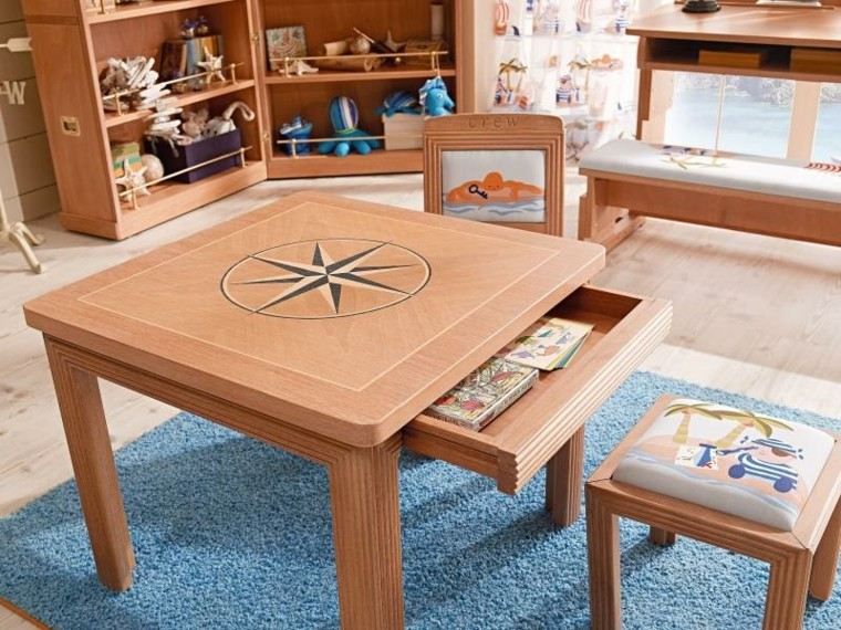 mesa sillas madera tapizado estampas marinas ideas