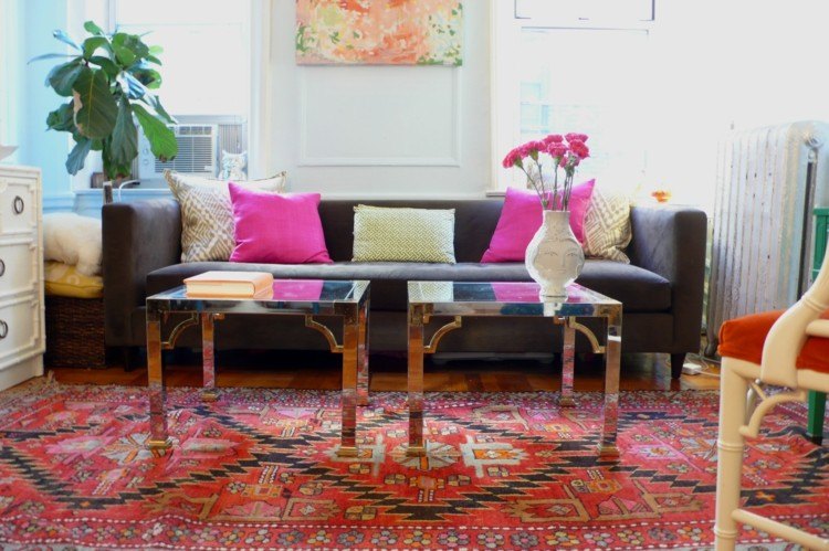 mesas decorado alfombra colorida textiles