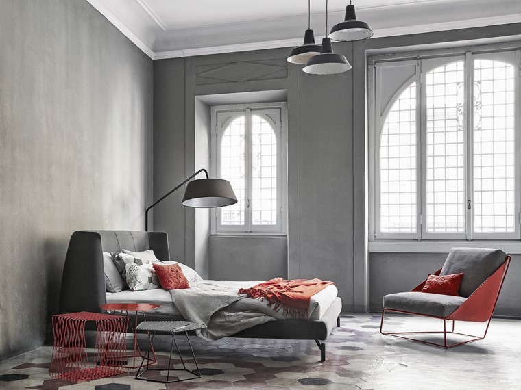 mesita noche acero roja sillon dormitorio ideas