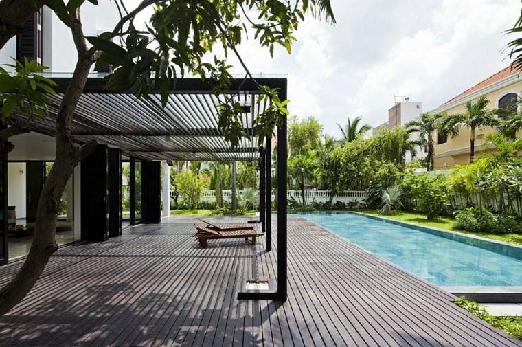 metal base decorativa terraza piscina